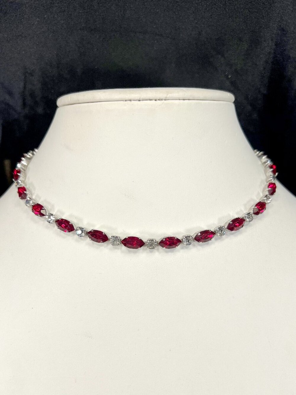 Vintage Red and Silvertone Rhinestone Choker Necklace